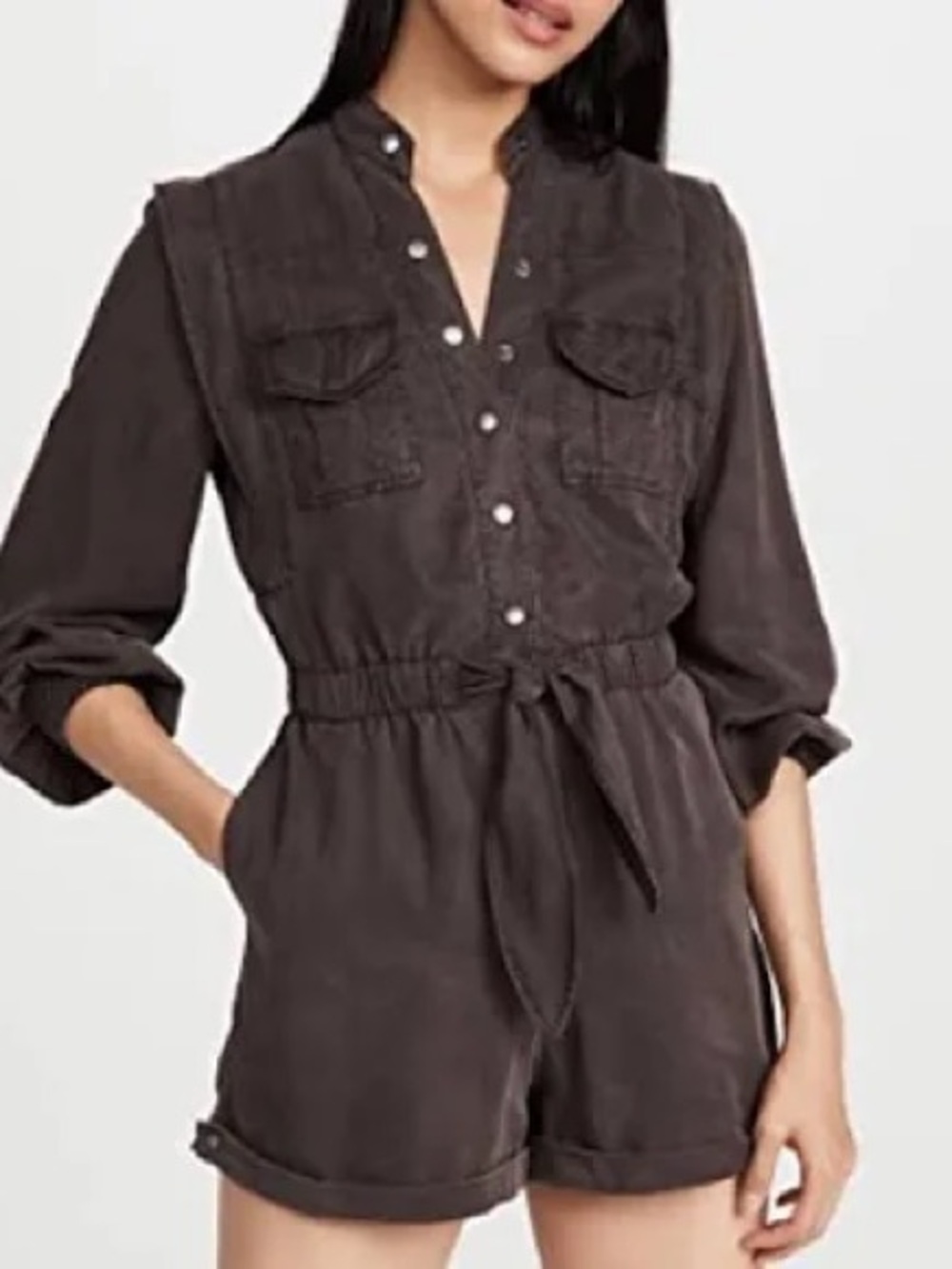 Alice + Olivia Kota Cargo Pocket Romper in charcoal gray